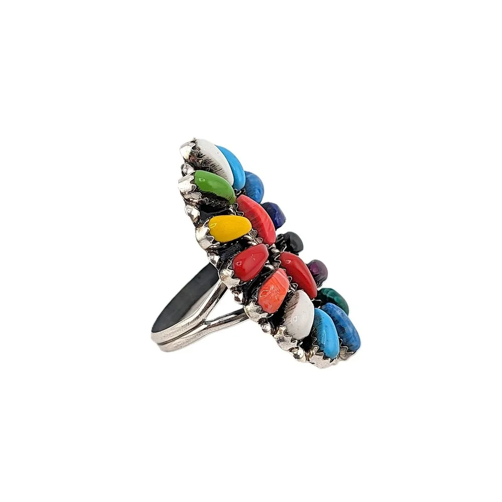 Handmade Navajo Cluster Ring Size 8.75US - Women's Southwest Jewelry ** - Picture 2 of 9